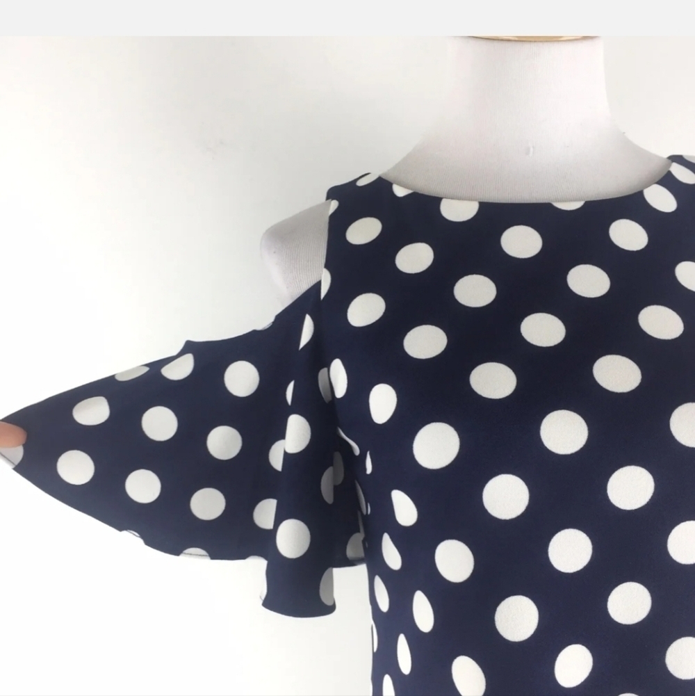 Eliza J Women Size 6 Cold Shoulder Flutter Sleeve Polka Dots Mini Dress - Picture 8 of 8